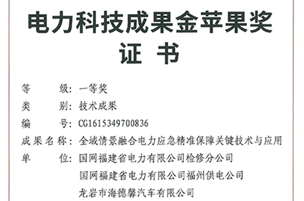 电力科技成就金苹果奖一等奖